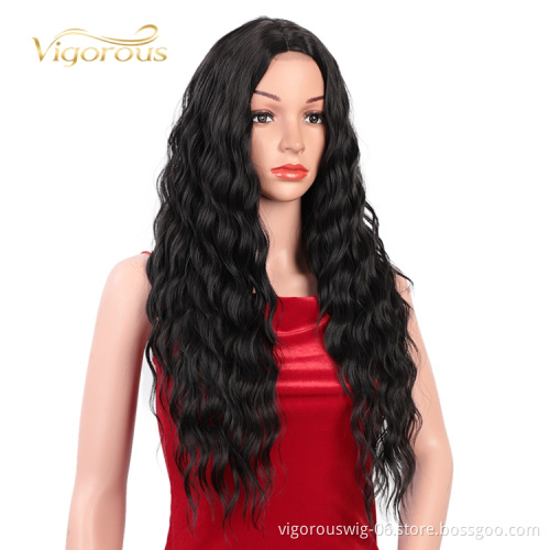Vigorous Machine Made Swiss Small Lace Front For Black Women Deep Wave Long Cosplay Short Synthetic Hair Black Wigs